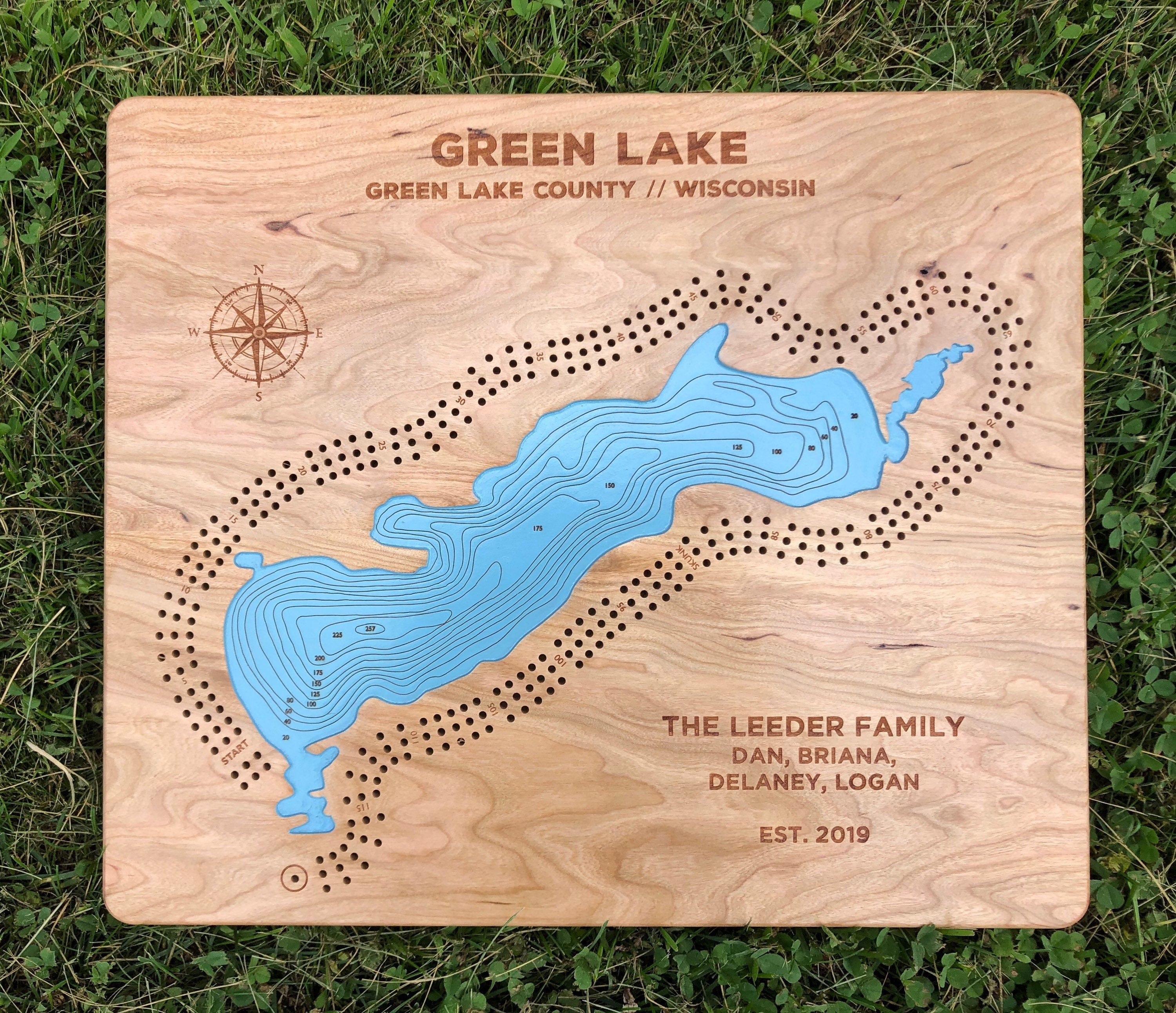 Personalized, Customized Lake Cribbage Board & Wall Art