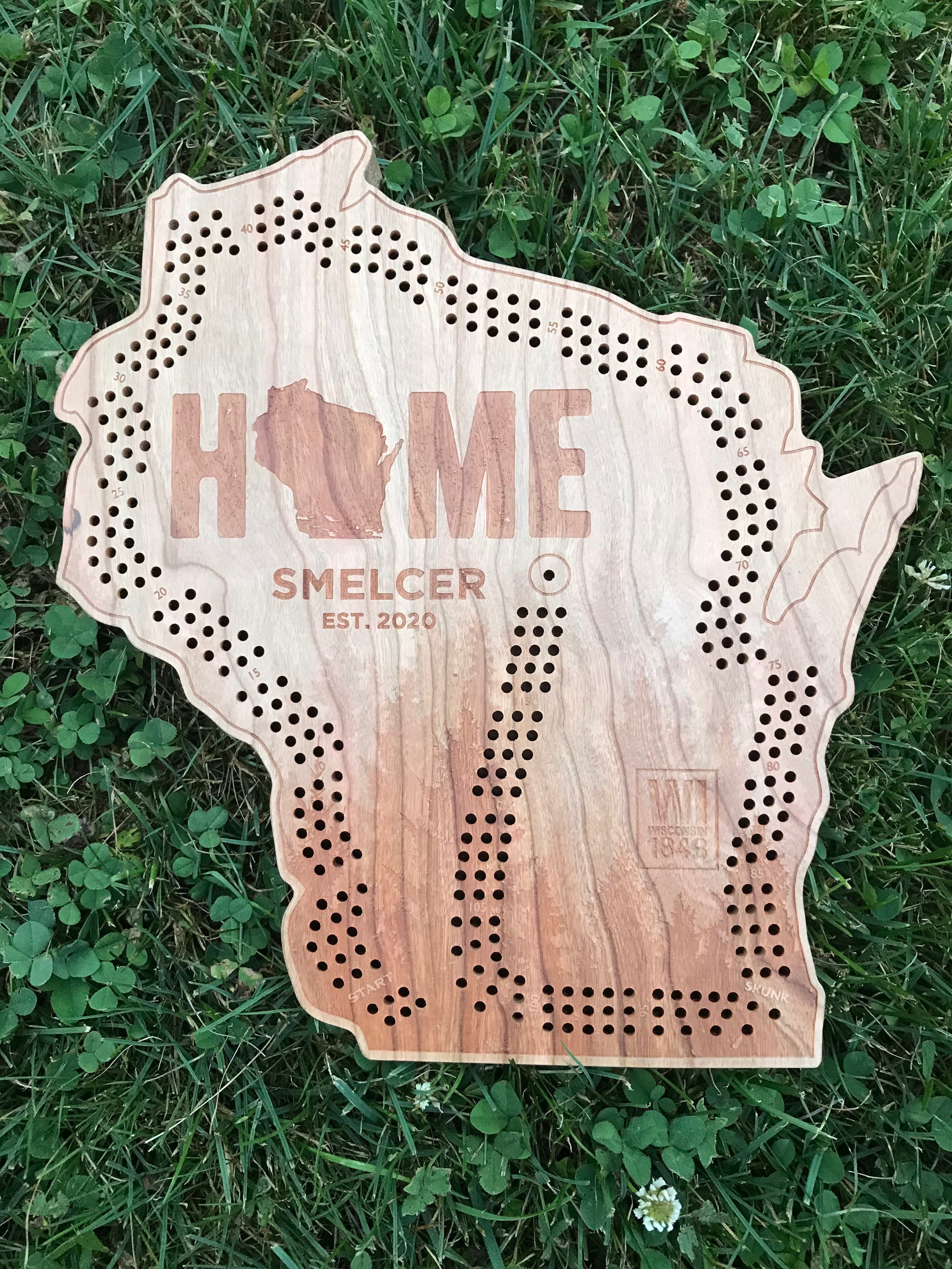 Wisconsin Shaped Cribbage Board buy (Sapele Wood)