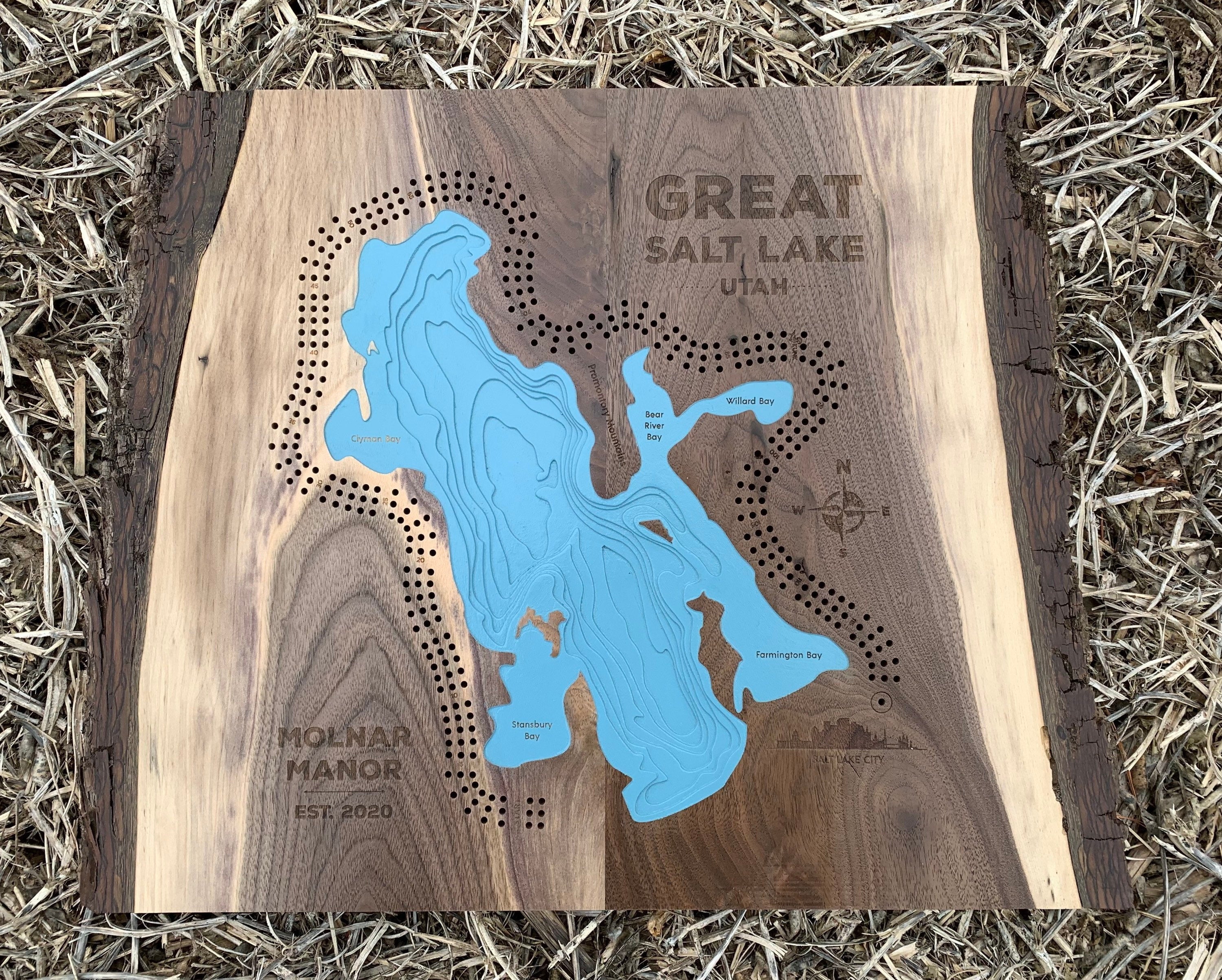 Personalized, Customized Lake Cribbage Board & Wall Art